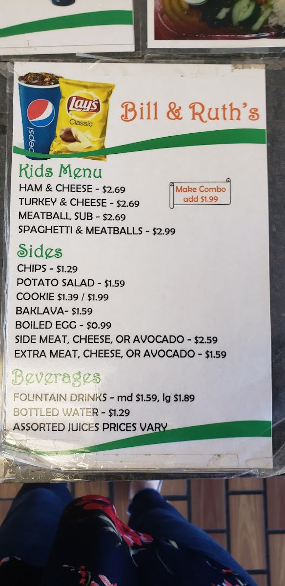 Menu Bill & Ruth's Sub Shop-7