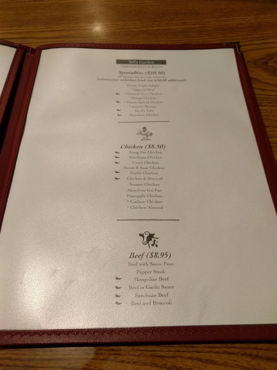 Menu Bill's Garden Chinese Gourmet-10