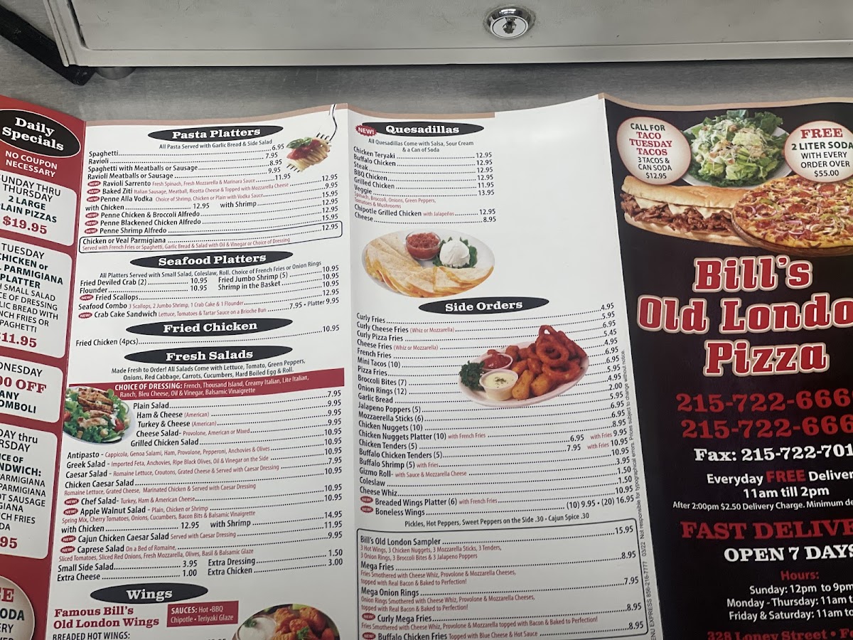 Menu Bill's Old London Pizza-1