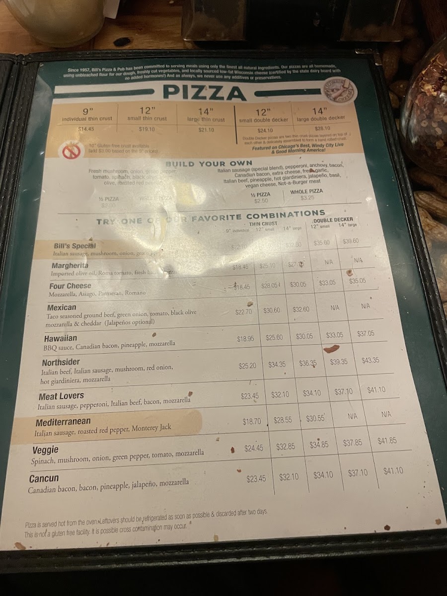 Menu Bill's Pizza & Pub North-1