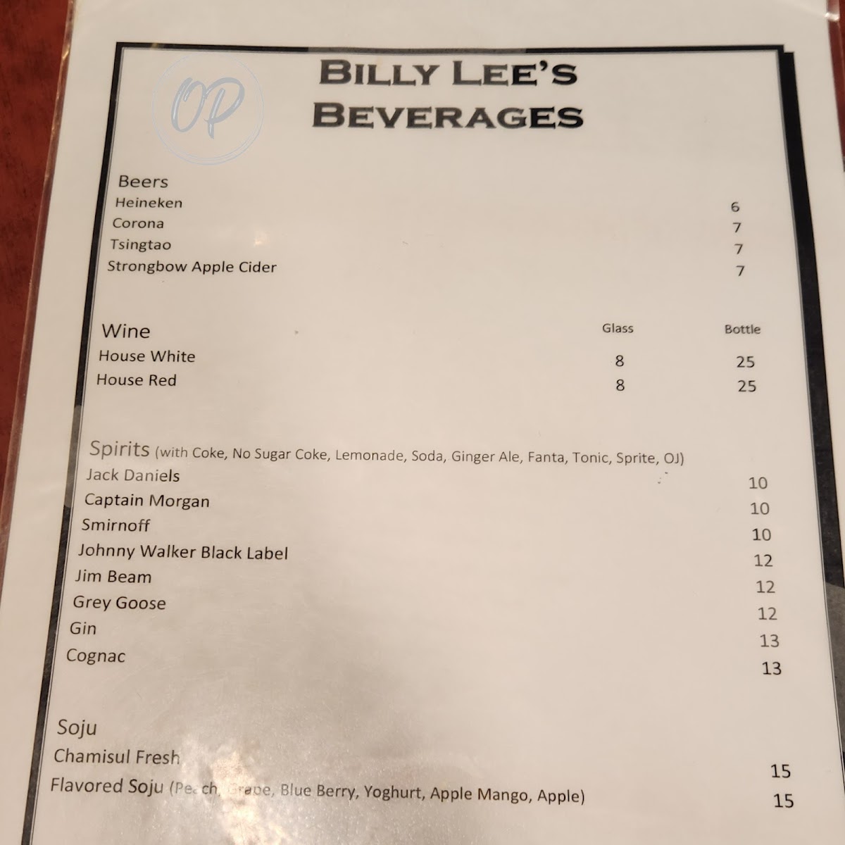 Menu Billy Lee's Chinese Restaurant-1