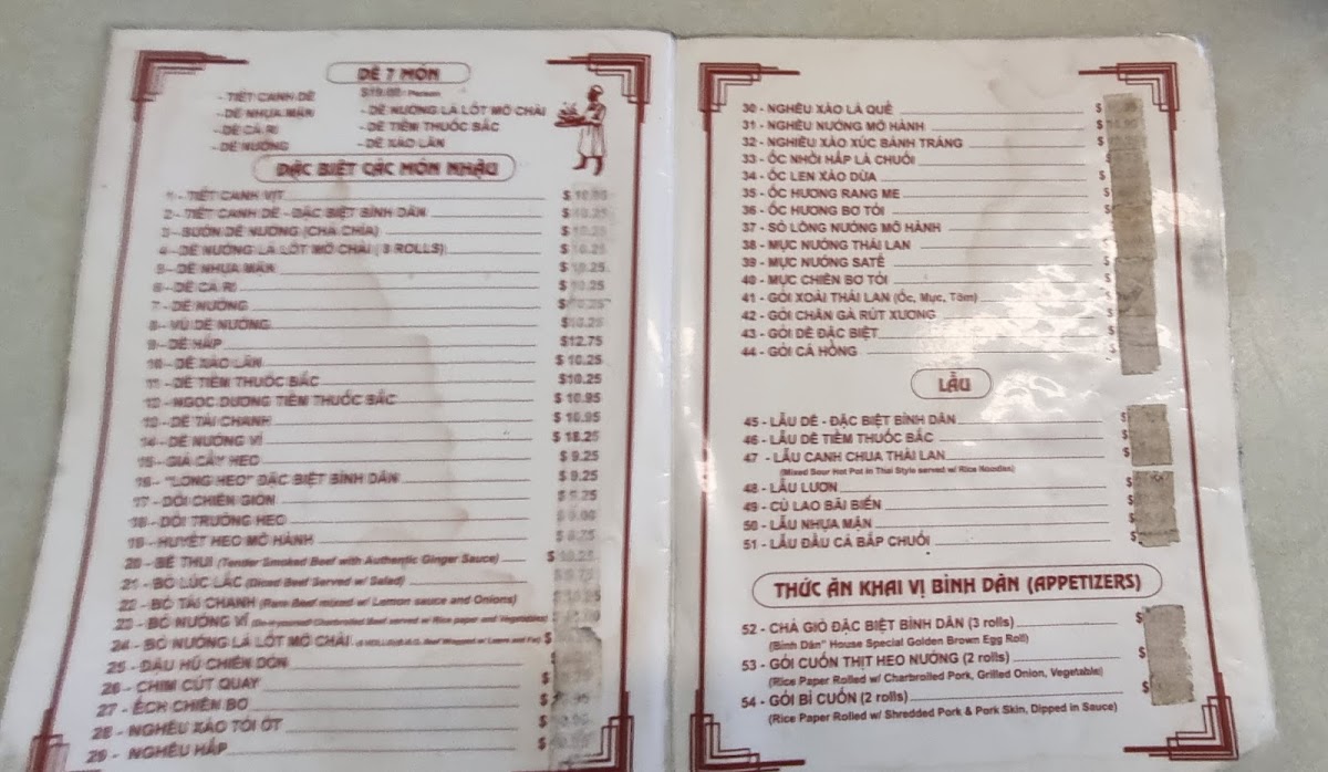 Menu Bình Dân Restaurant-1