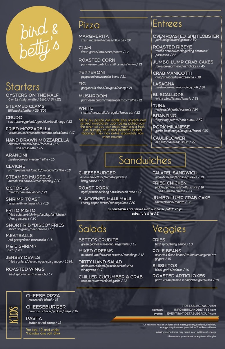 Menu Bird And Betty's-1