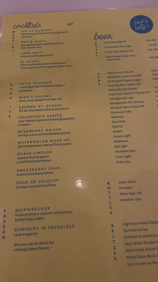 Menu Bird And Betty's-10