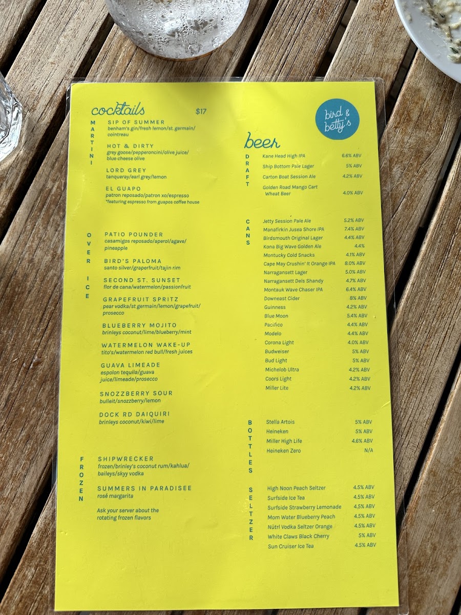 Menu Bird And Betty's-2