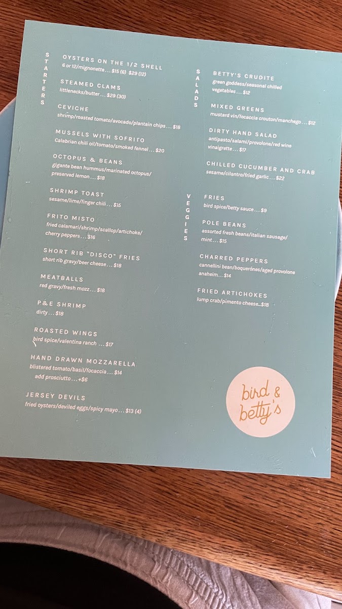 Menu Bird And Betty's-7