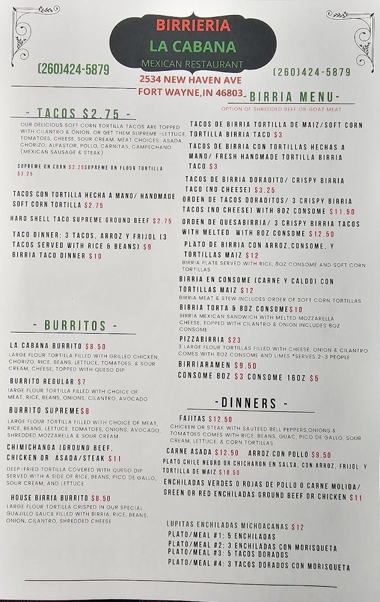 Menu Birrieria La Cabaña Mexican Restaurant-1