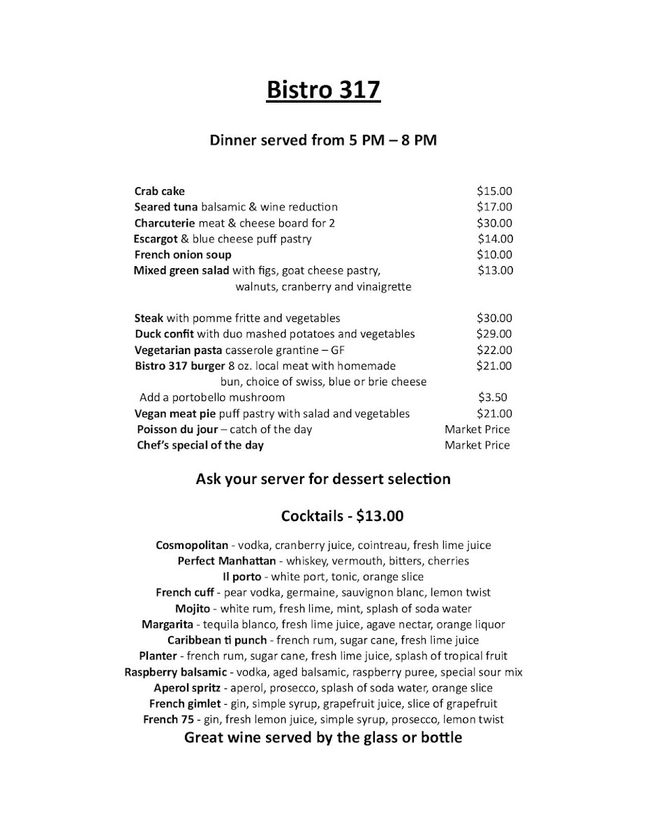 Menu Bistro 317-10