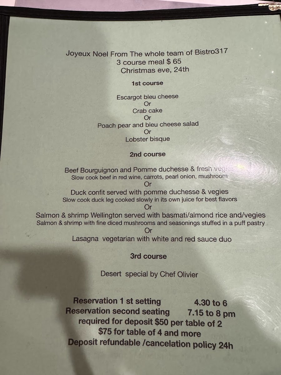 Menu Bistro 317-4