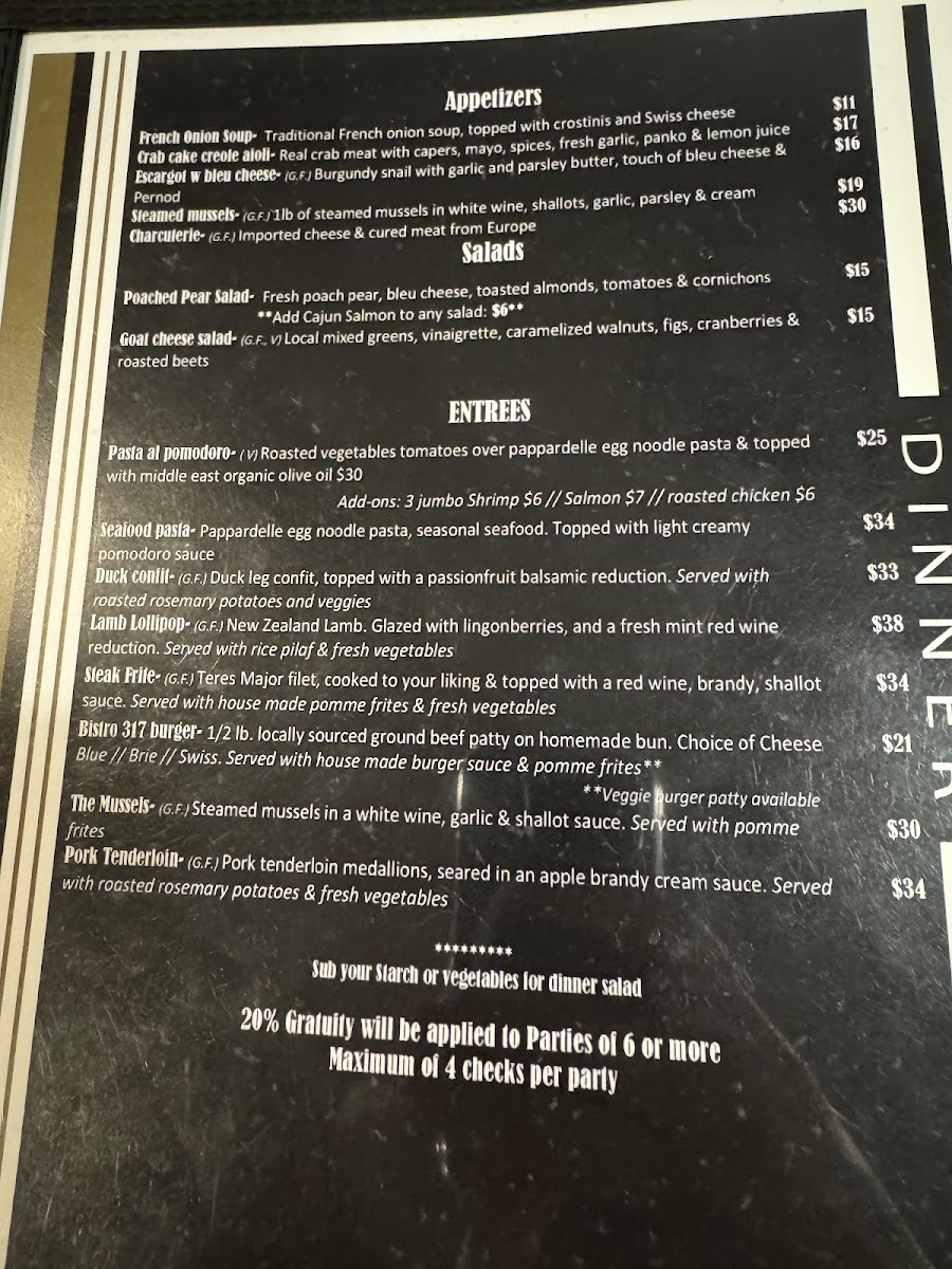Menu Bistro 317-7