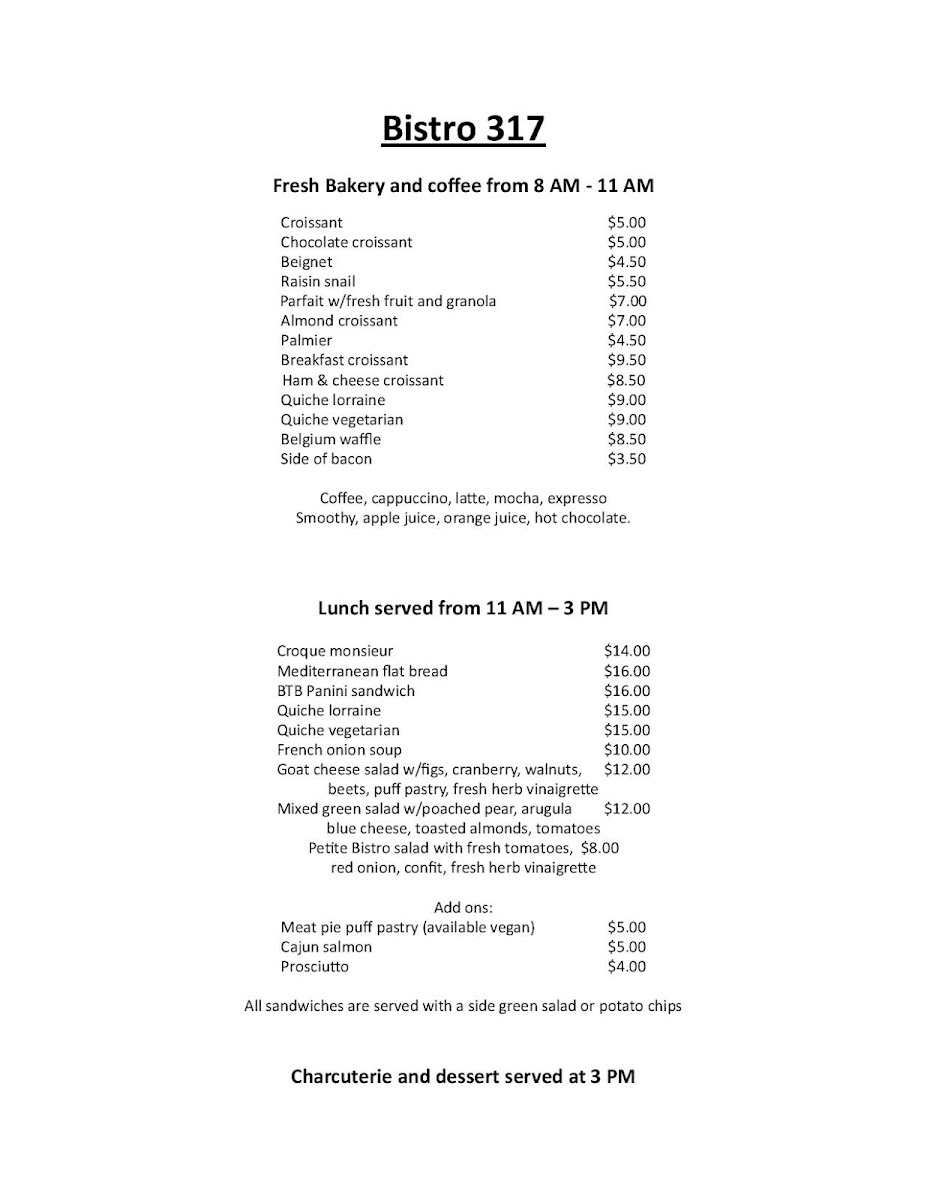 Menu Bistro 317-8