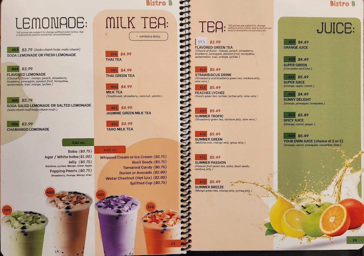 Menu Bistro B-10
