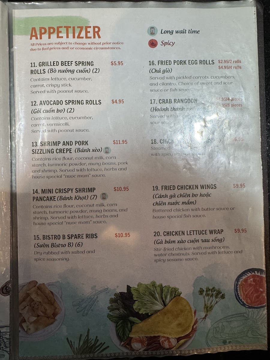 Menu Bistro B-7