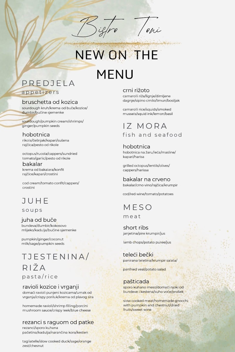 Menu Bistro Toni - Fish & Seafood Restaurant-1