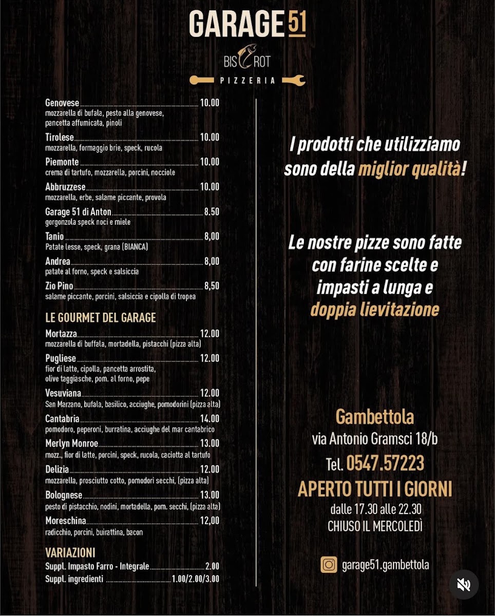 Menu Bistrot Pizzeria Garage 51-1