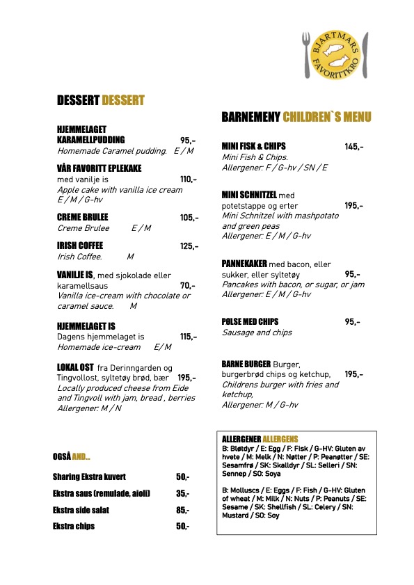 Menu Bjartmars Favorittkro-2