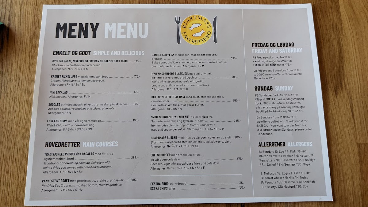 Menu Bjartmars Favorittkro-9