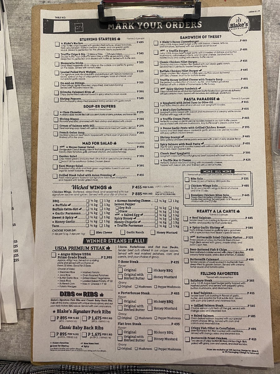 Menu Blake's Wings & Steaks - Marikina-2
