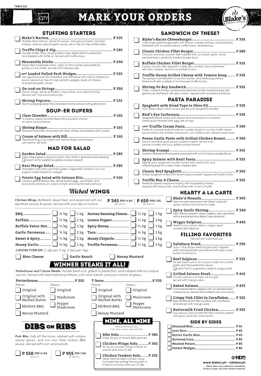 Menu Blake's Wings & Steaks - Marikina-4