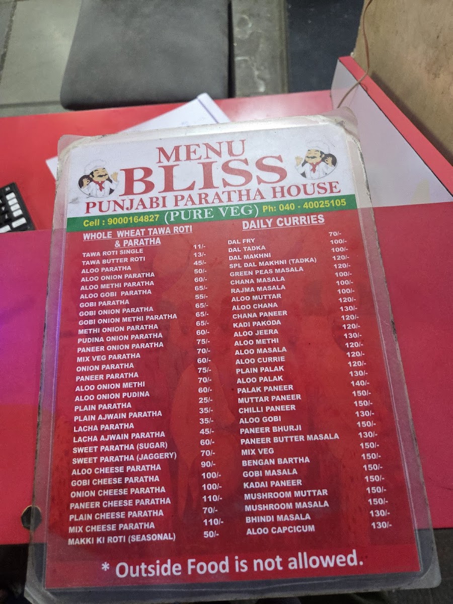 Menu Bliss Punjabi Paratha House-3