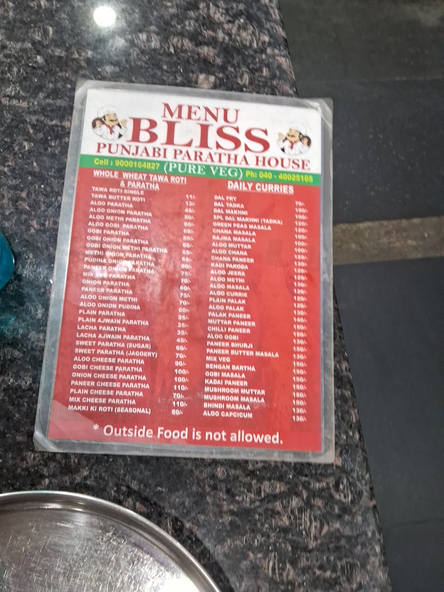 Menu Bliss Punjabi Paratha House-6