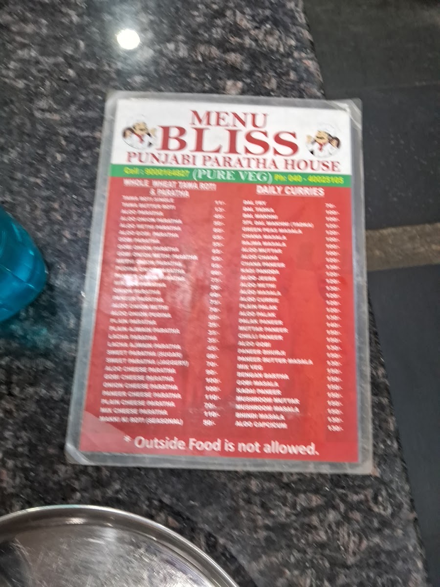 Menu Bliss Punjabi Paratha House-9