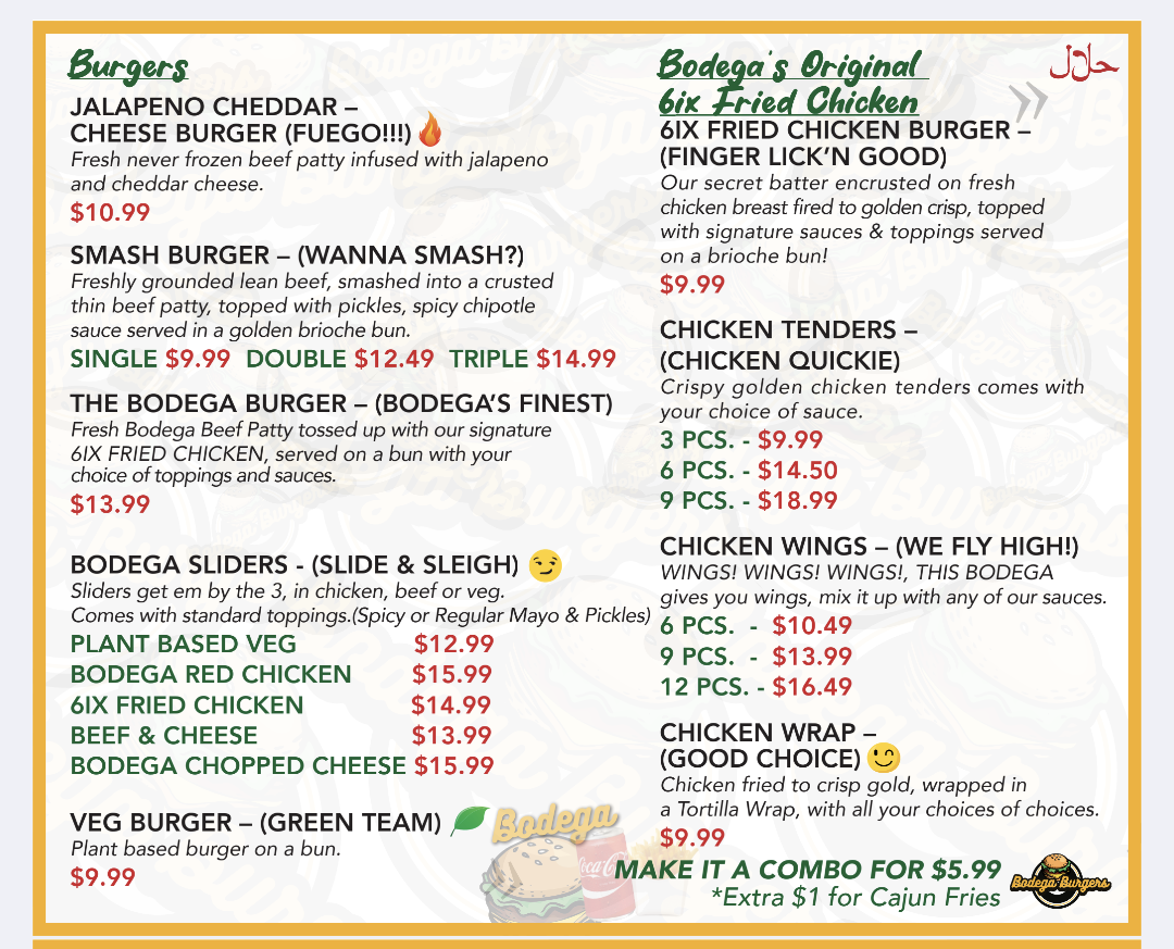 Menu Bodega Burgers - Downtown Yonge St.-1