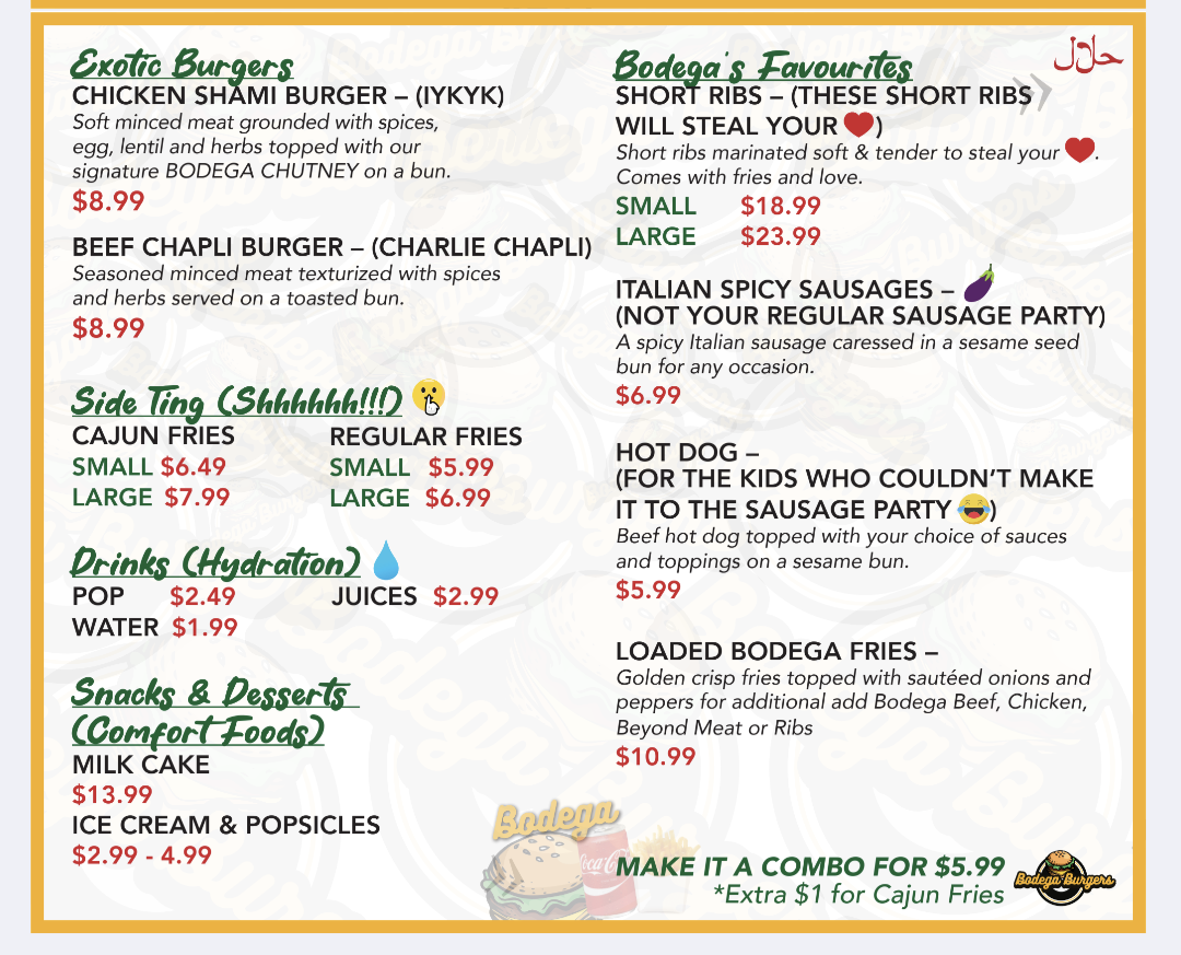Menu Bodega Burgers - Downtown Yonge St.-2