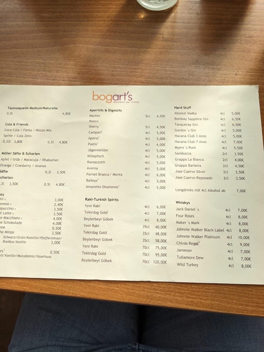 Menu Bogart‘S-6