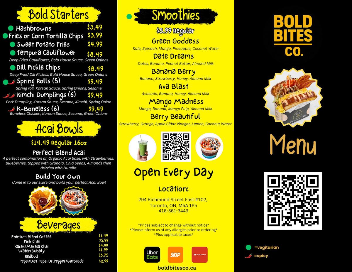 Menu Bold Bites Co. - Toronto-1