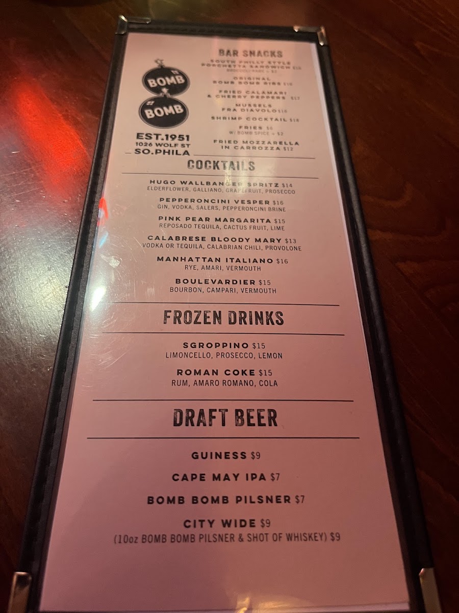 Menu Bomb Bomb Bar-8