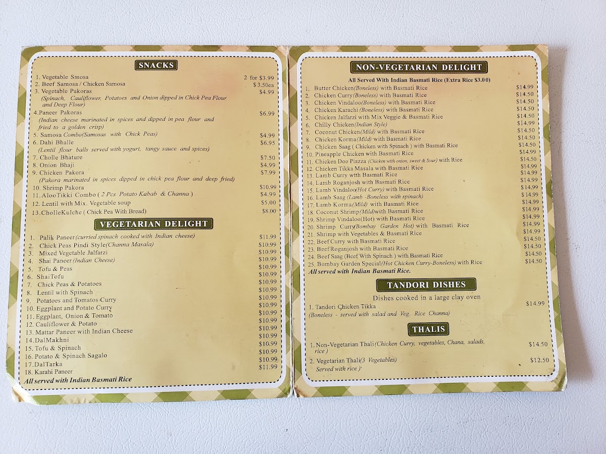 Menu Bombay Garden Indian Cuisine-1