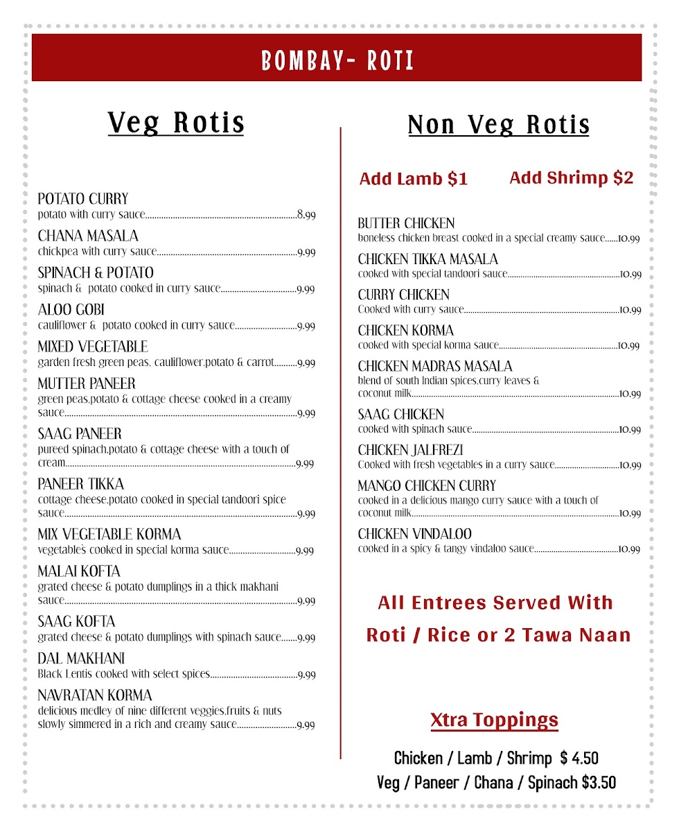 Menu Bombay Roti (Yonge + Sheppard)-4