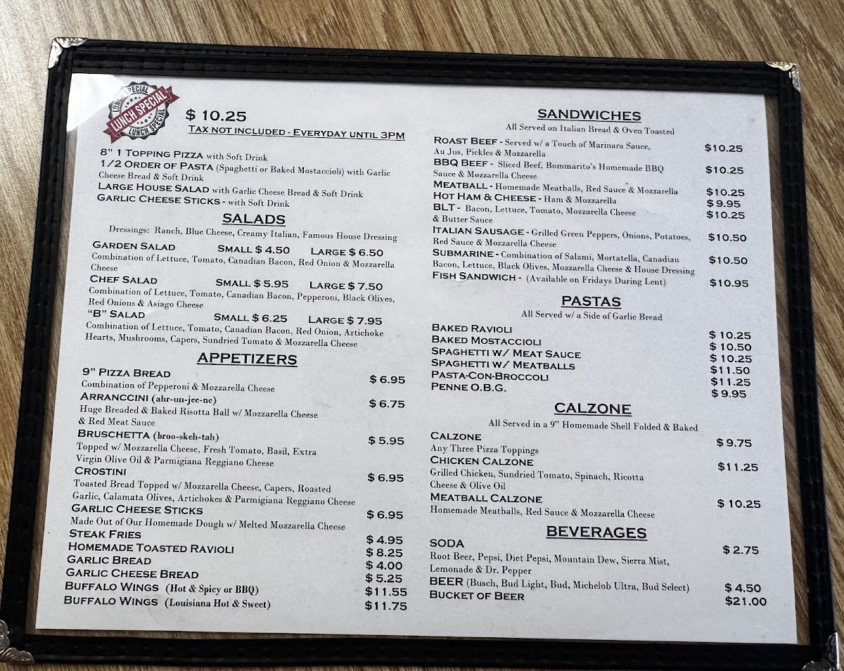 Menu Bommaritos Pizzeria-1