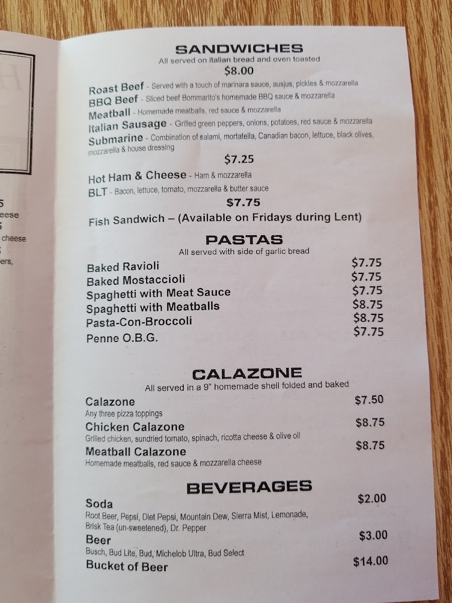 Menu Bommaritos Pizzeria-2