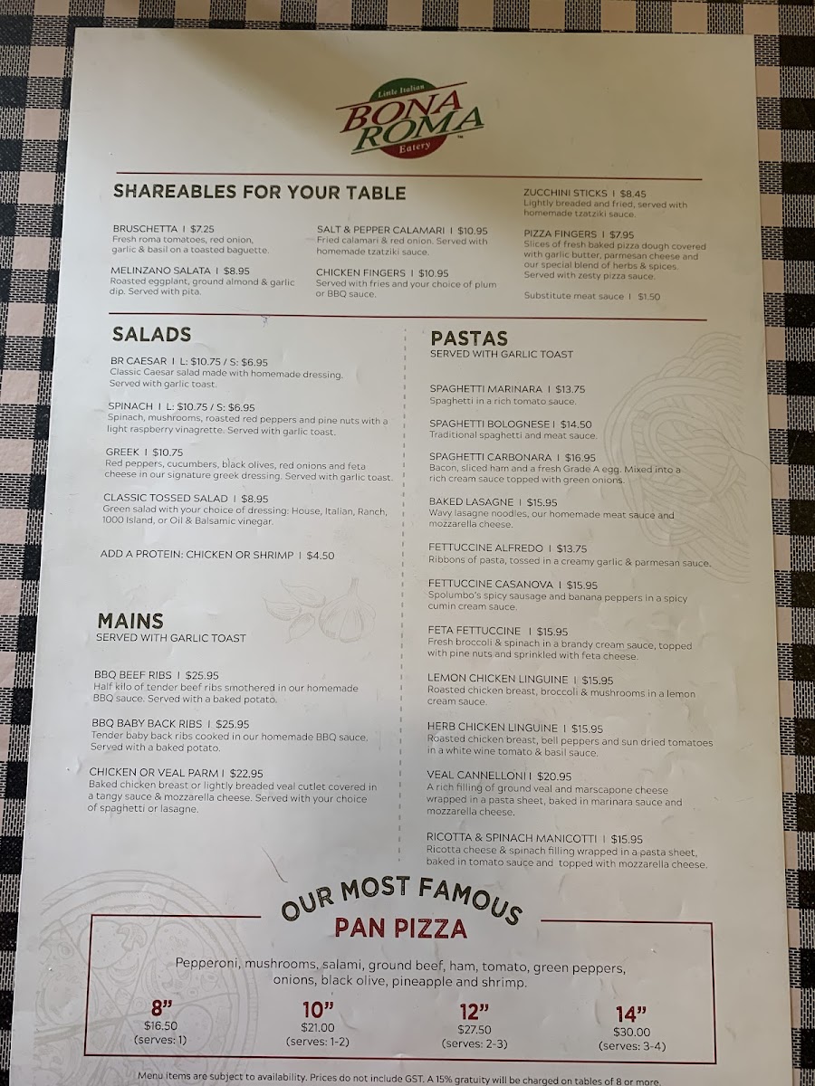 Menu Bona Roma Little Italian Eatery-1