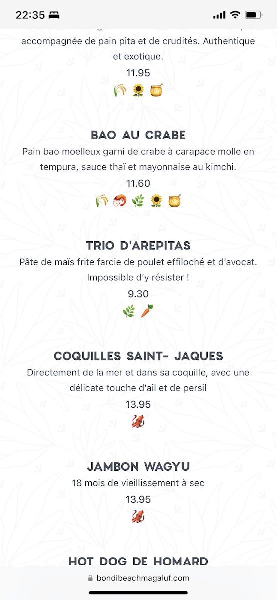 Menu Bondi Beach Magaluf-1