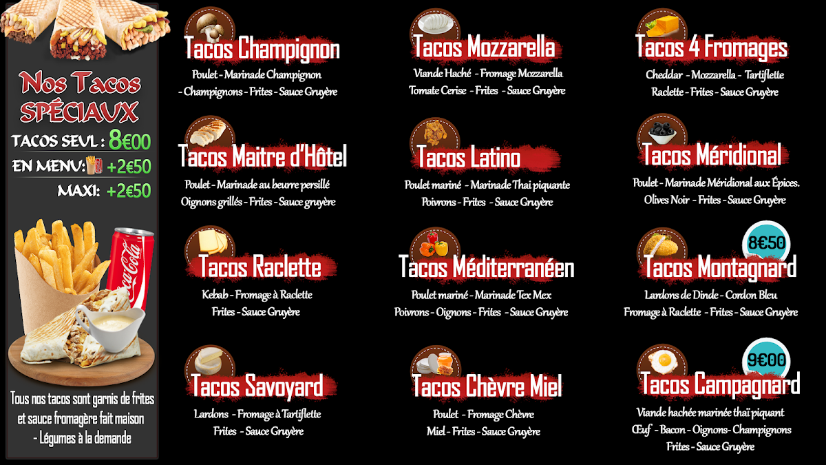 Menu Bontacos - Kebab - Burger - Tacos Bonneville 74130-2