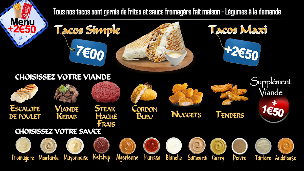 Menu Bontacos - Kebab - Burger - Tacos Bonneville 74130-7