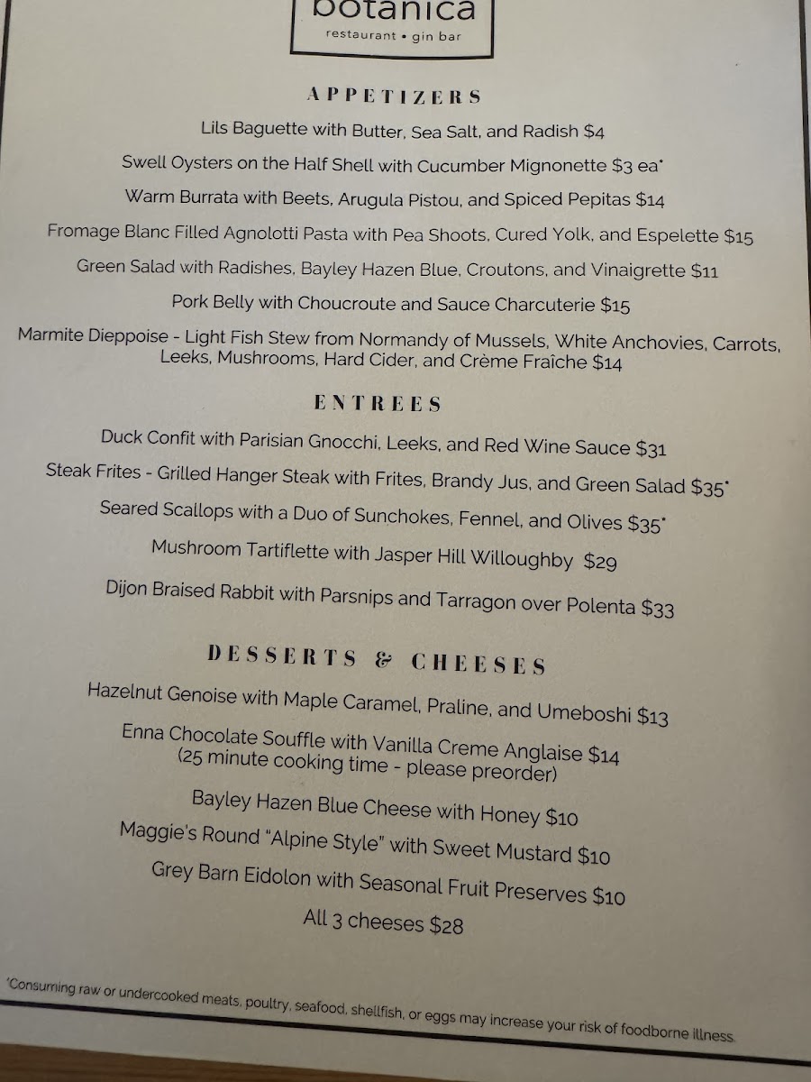 Menu Botanica Restaurant And Gin Bar-1