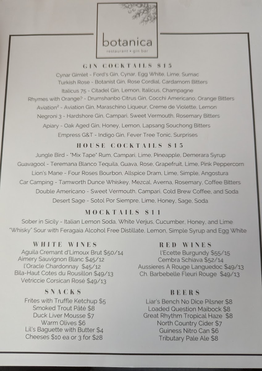 Menu Botanica Restaurant And Gin Bar-2