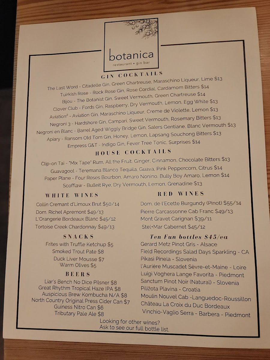 Menu Botanica Restaurant And Gin Bar-7