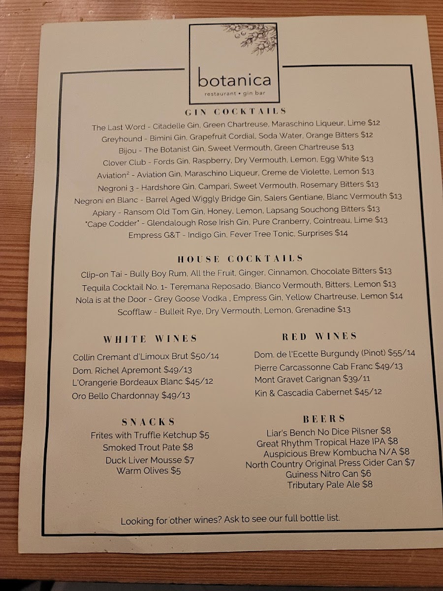 Menu Botanica Restaurant And Gin Bar-8