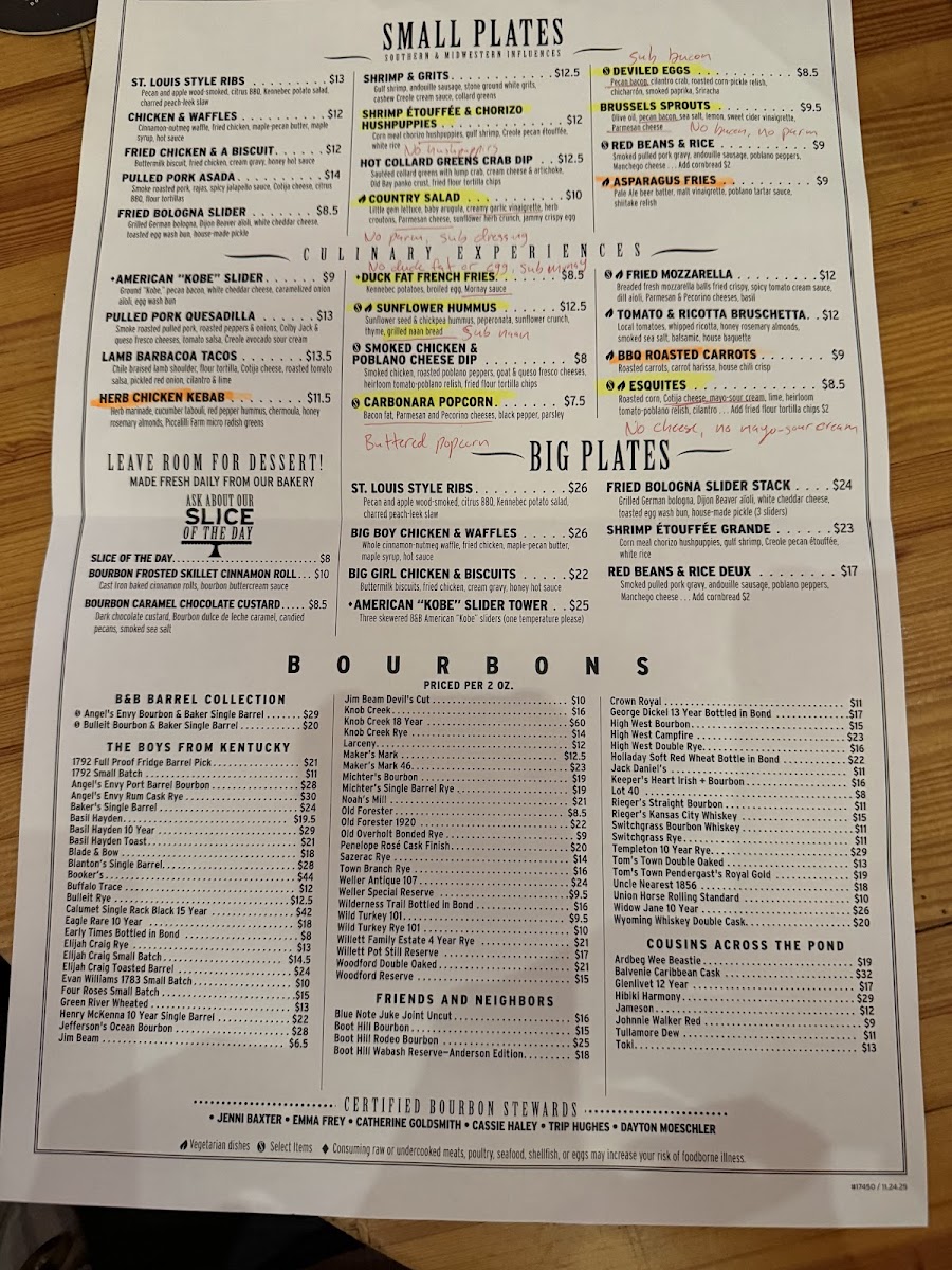 Menu Bourbon & Baker-1
