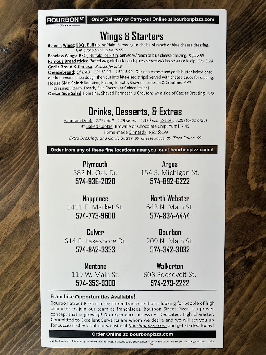 Menu Bourbon Street Pizza (Plymouth)-1