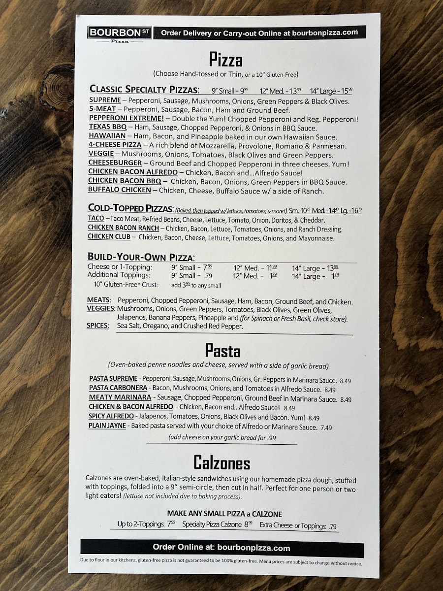 Menu Bourbon Street Pizza (Plymouth)-2