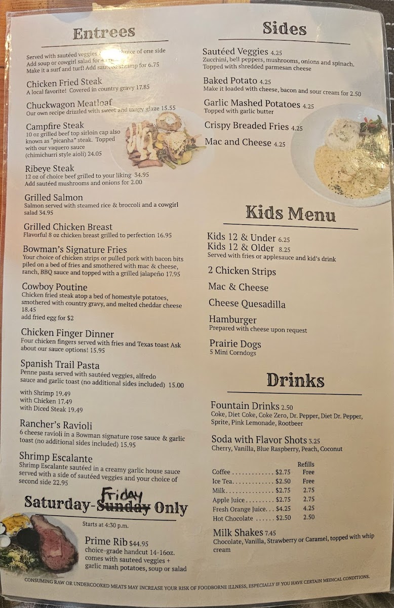 Menu Bowman's Cowboy Kitchen-1