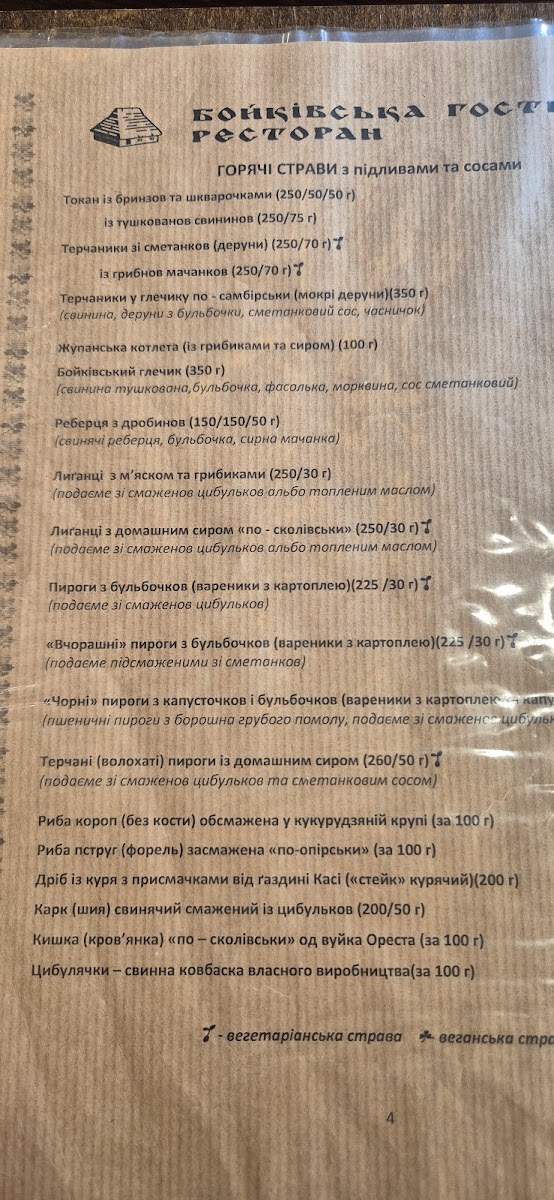 Menu Boykivsʹka Hostyna-3