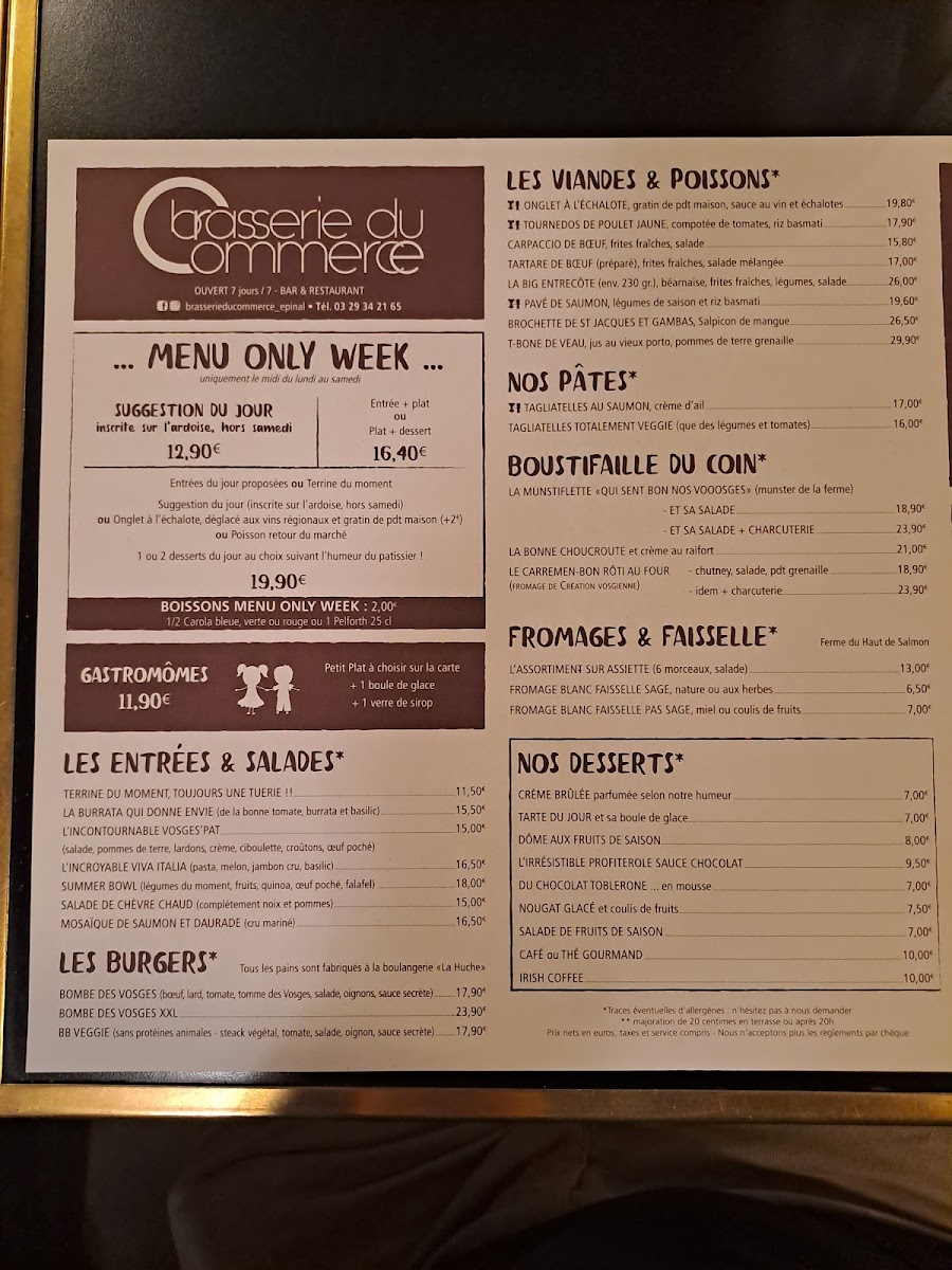 Menu Brasserie - Restaurant Du Commerce-1