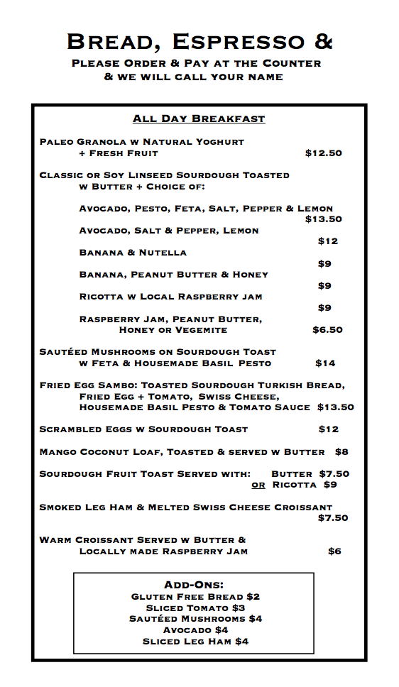 Menu Bread, Espresso & Thirroul-3